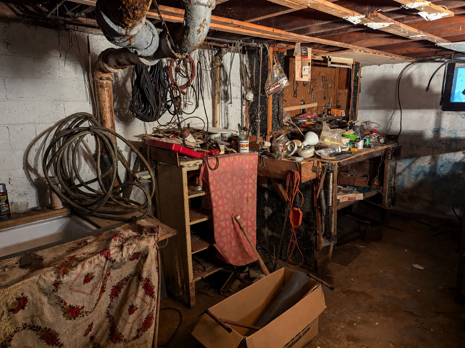 Basement utility area before cleanout
