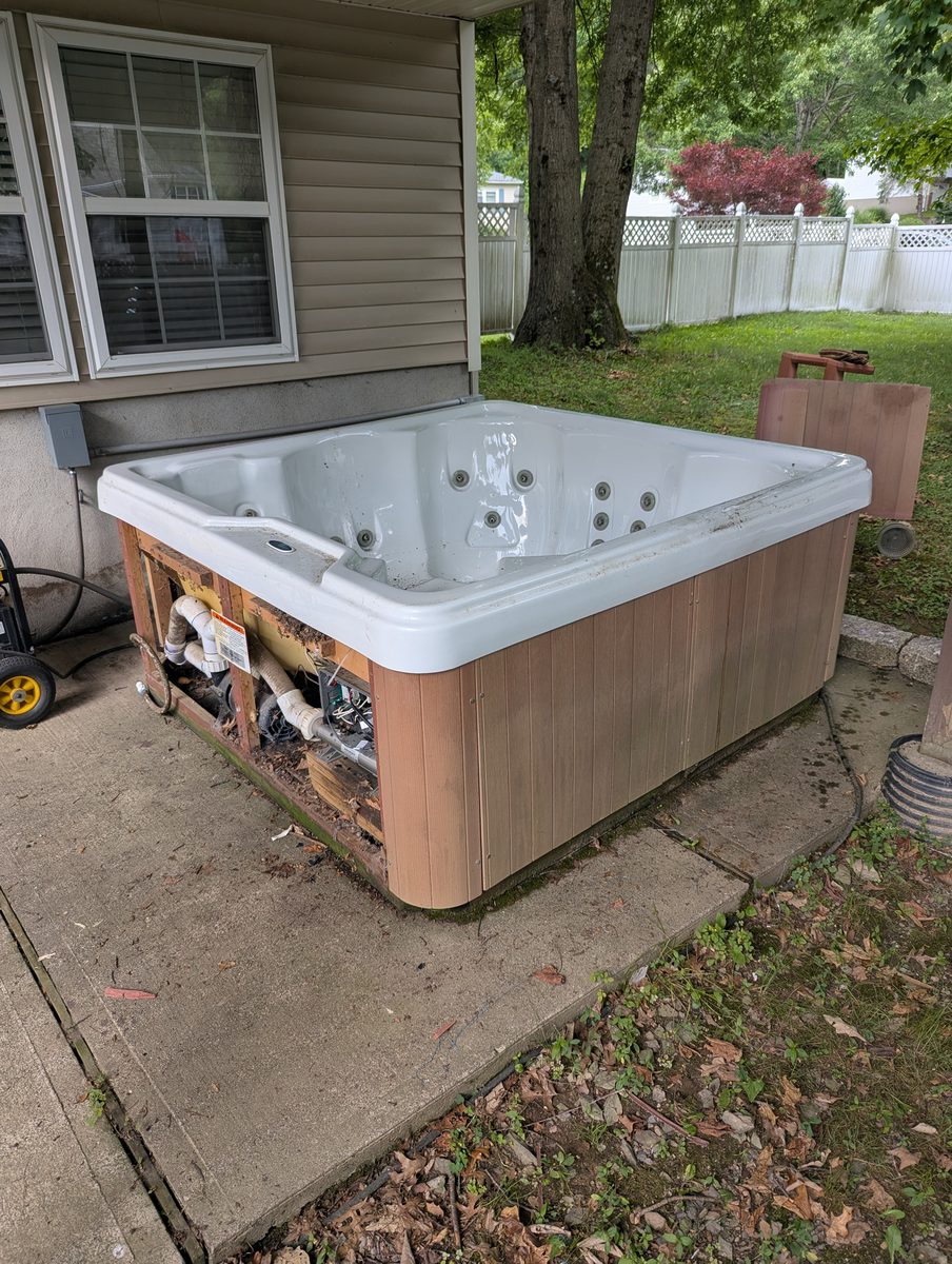 Old hot tub before removal in Monroe, New York