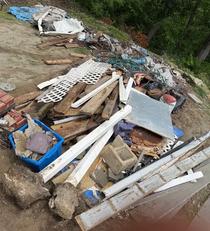 Construction debris pile before cleanup