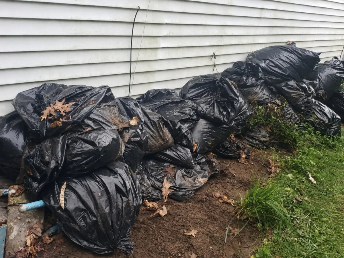 Bagged debris before removal